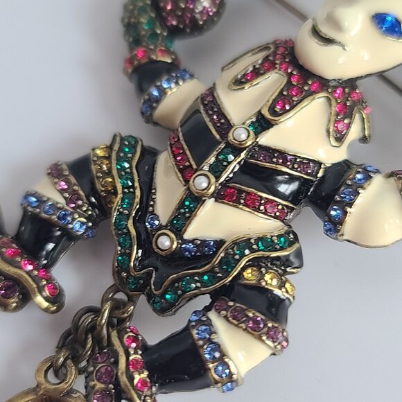 Heidi Daus Jester Brooch Enamel Rhinestone Harlequin Clown Statement Pin, Huge - Picture 8 of 9